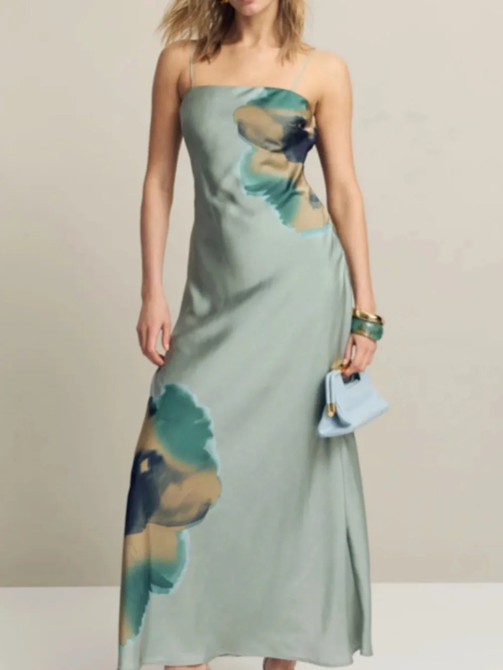 Hutch Strapless Lisa Maxi dress size XXS sage green poppy flower